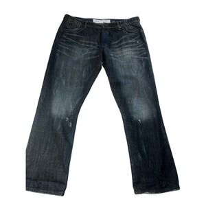 Akoo Men's Baggy Jeans Size 42x33.5 Dark Wash Distressed Straight Leg Y2K VTG
